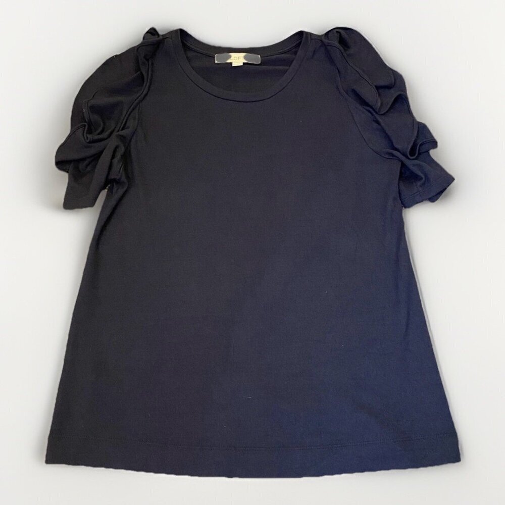 Loft Women's Top Size XS Navy Short Sleeves Cold Shoulder Round Neck Stretch GUC